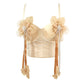 Women's Large Flower Fringed Chain Embellished Fish Bone Corset