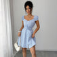 Womens Fashionable And Elegant Striped Puff-Sleeve Dress