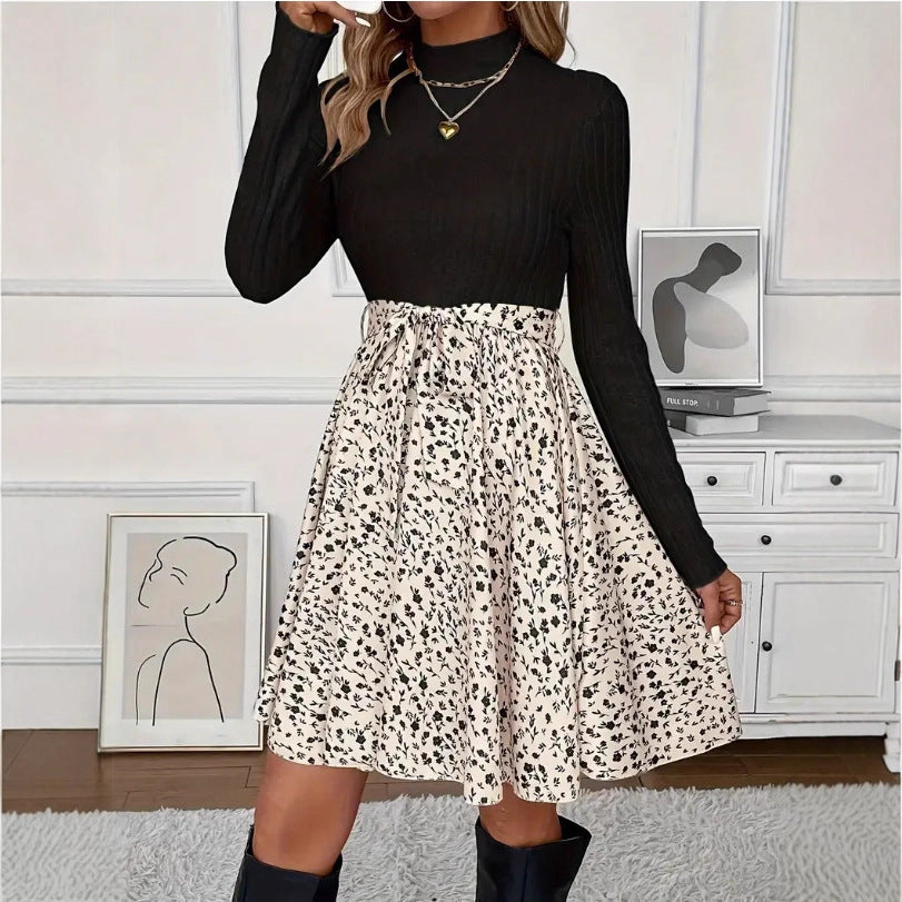 Women's Multicolor Printing Dress Round Neck Long Sleeve Floral