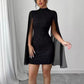 Womens Sequin-embellished Shawl-sleeve Dress With Long Sleeves