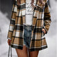Women's Loose Printed Checks Long Sleeve Pocket Woolen Coat Cardigan Top