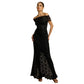 Women's Off-shoulder See-through Lace Split Slim-fit Sheath Dress