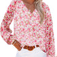 Lantern Sleeve Shirt Women Floral Print Chiffon Shirt