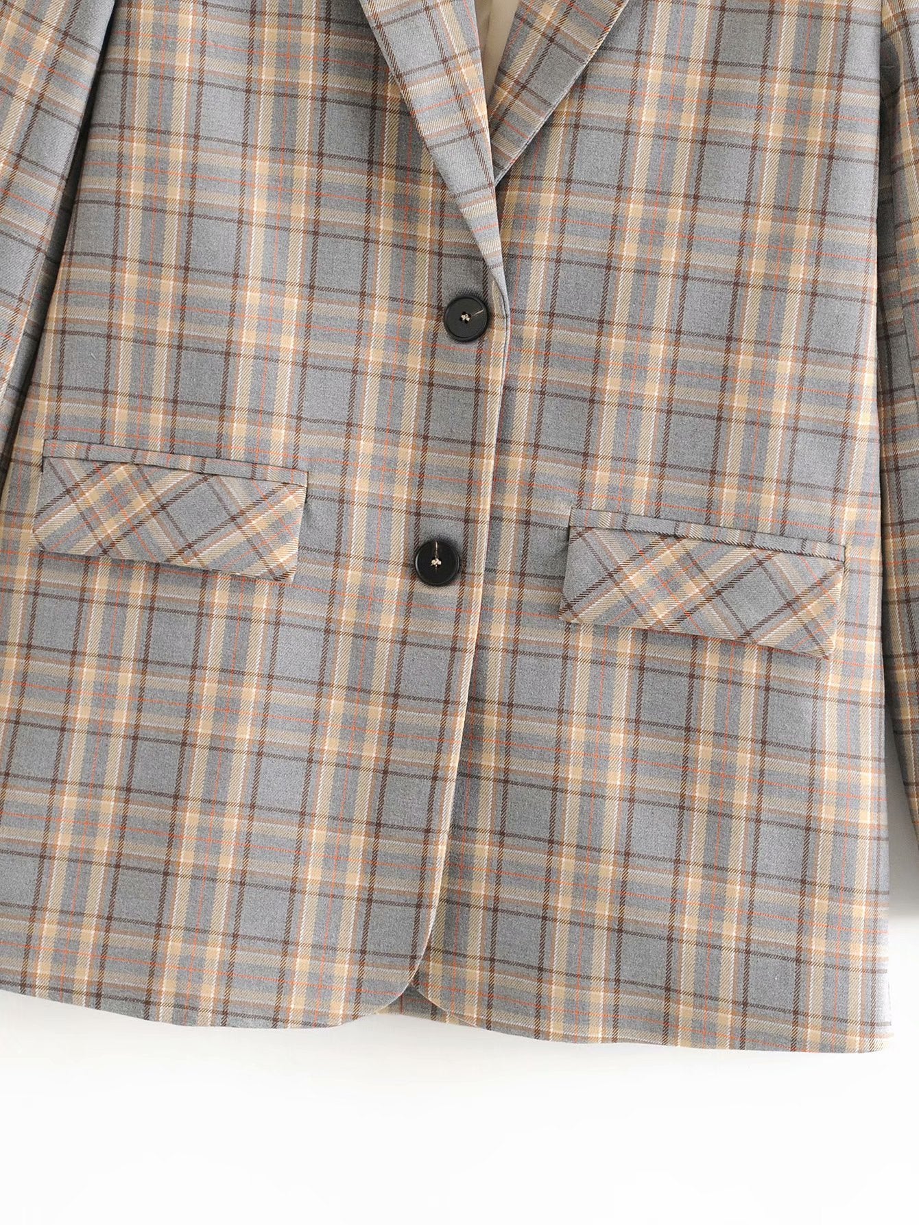 Korean style British style long plaid suit jacket
