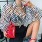 Mesh puff sleeve off-the-shoulder top