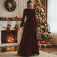 Retro V-neck Lace-seam Long-sleeve Maxi Dress