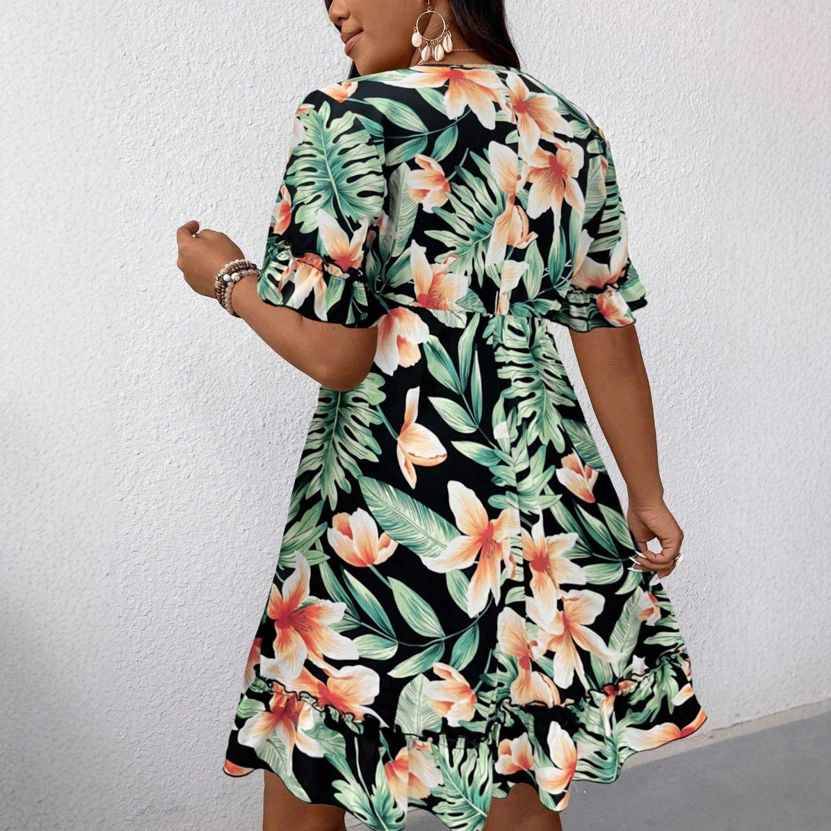V-neck Floral Print Fashion Dress