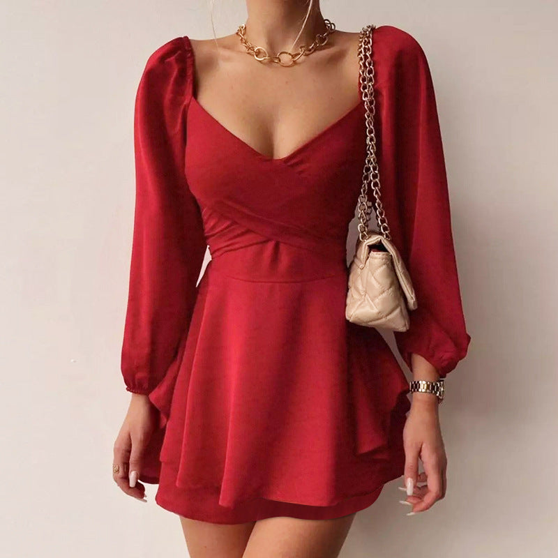 Robe amincissante à manches longues, style décontracté, style swing quotidien