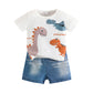 Summer Boy Dinosaur Printed T-shirt Denim Shorts Suit