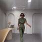 Shoulder Slimming Waist-slimming Belt Decoration Blouse And Pants