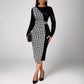 Multicolor Printing Cross Hem Neck Stripe Long Sleeve Plus Size Dress