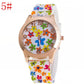 Ladies silicone quartz watch with floral pattern