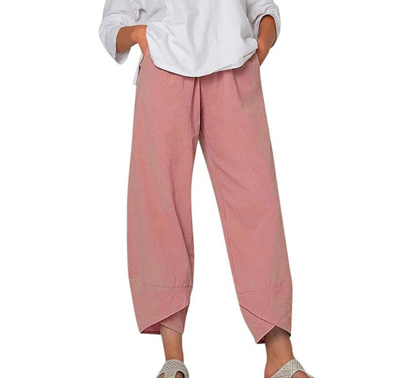 Solid Color Plus Size Women's Simple Loose Casual Cropped Pants