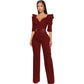 Long Sleeve V Underwear Wide Leg Jumpsuit