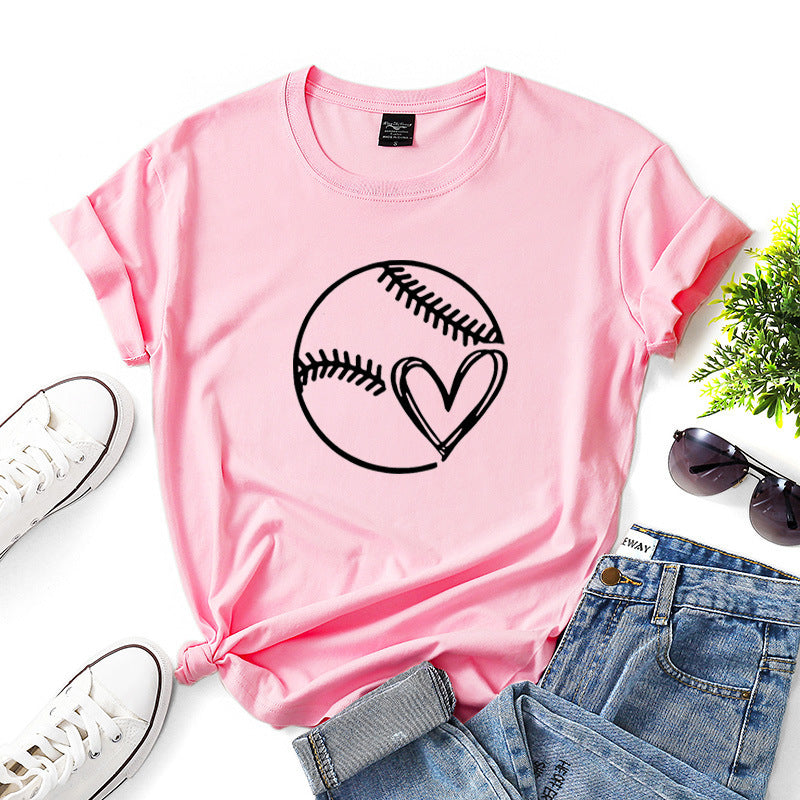T-shirt décontracté à motif baseball pour femme