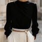 Simple Commuting Temperament Pleated High-neck Lantern Sleeve Blouse For Women