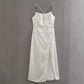Chain Ornament Silk Satin Texture Dress