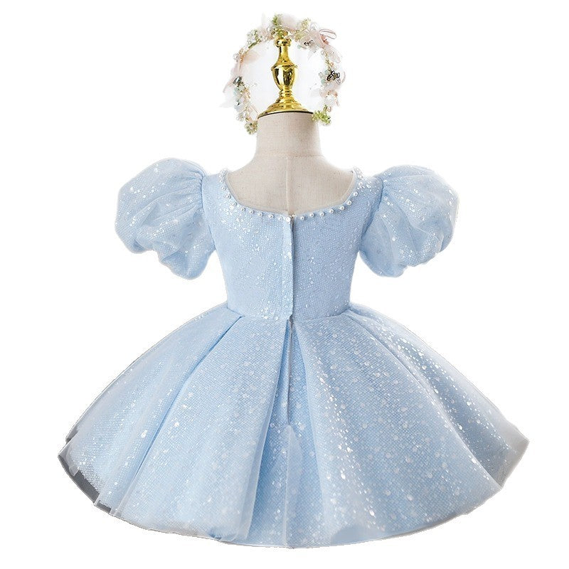 Light Blue French Style Puff Sleeve Princess Dress