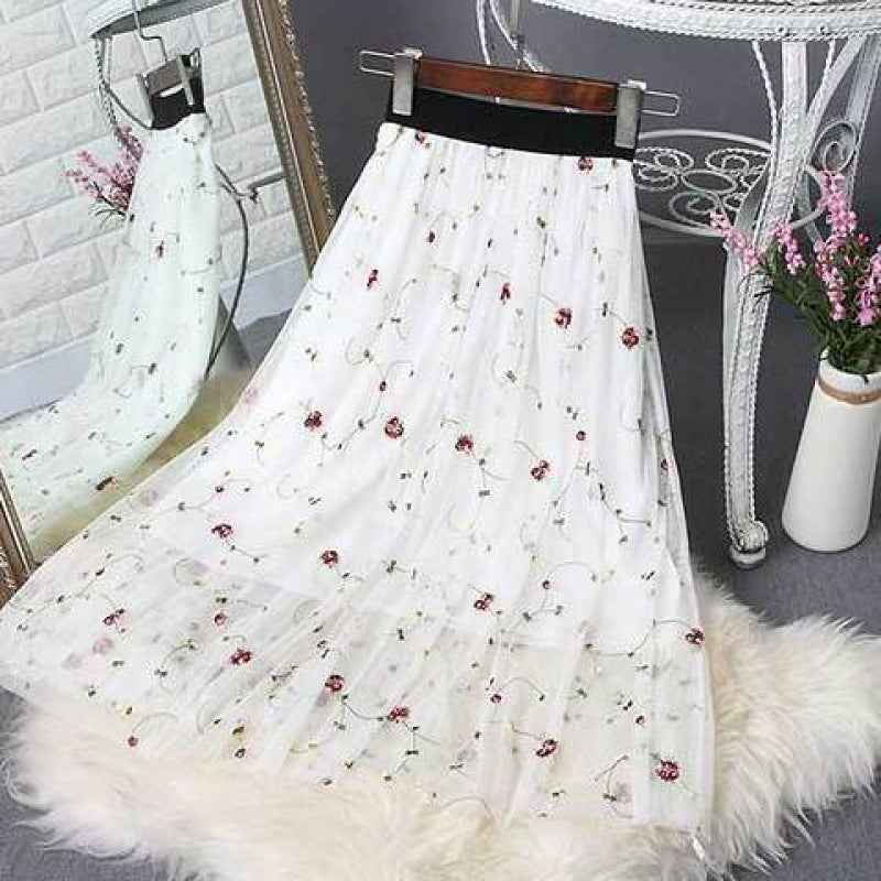 Women's Mid-length Pleated High-waist Slim Mesh Skirt