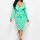 V-neck Ruffled Long-sleeve Hip Dress Women Girl Fashion