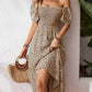 New European And American-style Square-neck Puffed-sleeve Floral-print Dress