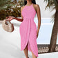 Hip-hop Street-style Asymmetric Sleeveless Halter Dress