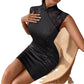 Sleeveless Stand-up Collar Lace-panel Dress