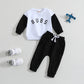 Alphabet Printed Long Sleeved Sweater Solid Color Trousers Two-piece Set