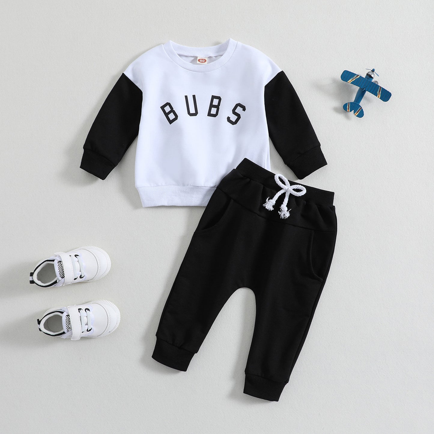 Alphabet Printed Long Sleeved Sweater Solid Color Trousers Two-piece Set