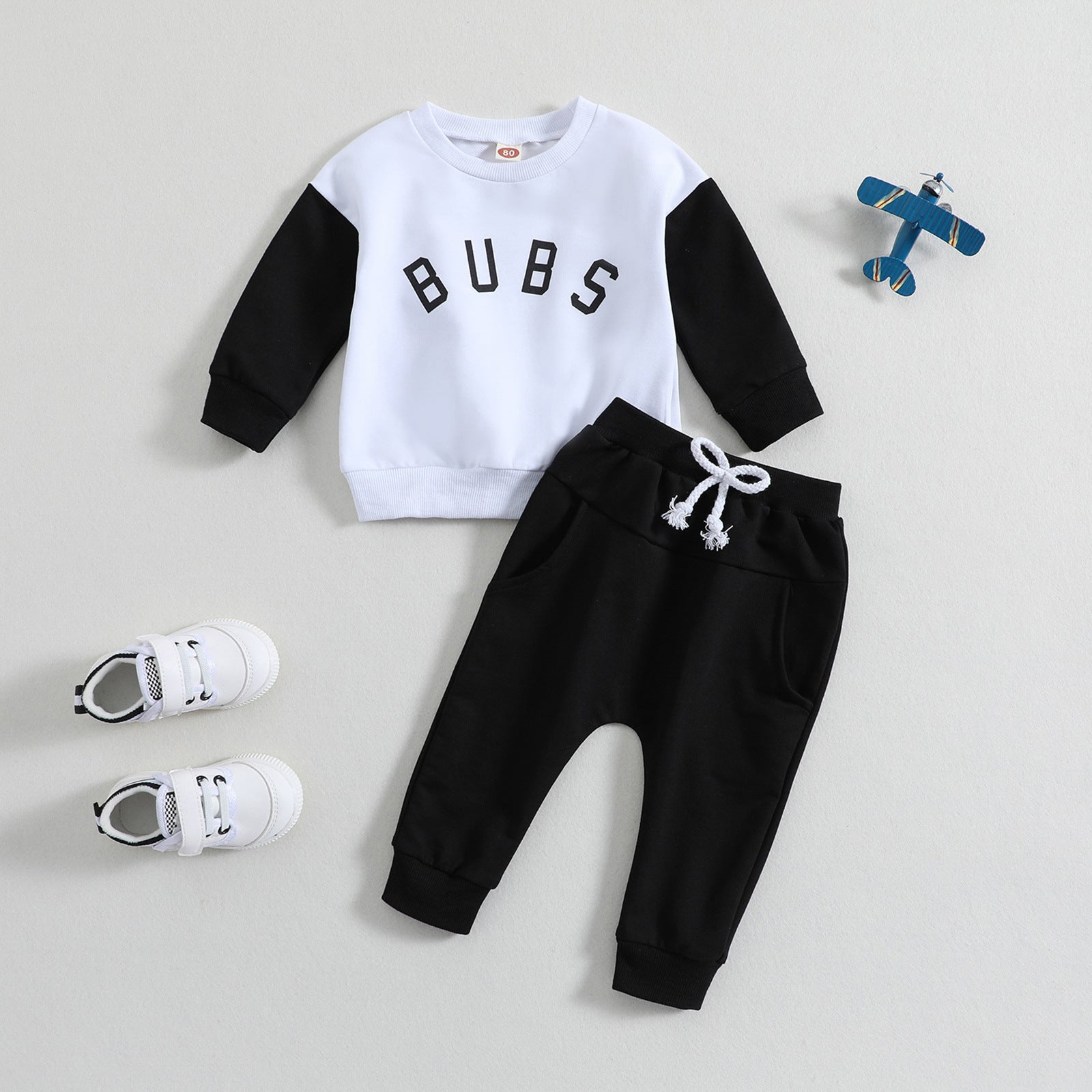 Alphabet Printed Long Sleeved Sweater Solid Color Trousers Two-piece Set