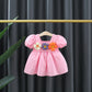 Girl's Square Collar Puff Sleeve Princess Dress