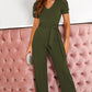 Summer New Temperament Bandage Fitted Waist Jumpsuit Solid Color And V-neck Short Sleeve