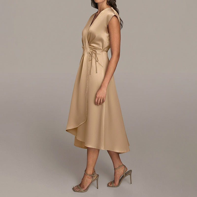 Sleeveless Solid Color Satin Dress