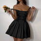 Fashionable Elegant Lace Features Suspenders Puff Dress Women