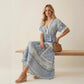 Chic V-neck Printed Waist-Cinching Short-Sleeve Womens Dress
