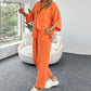 Split Sleeve Shirt Elastic Waist Pants Two Piece Set