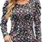 Printed Round Neck Long Sleeve Waist Top