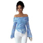 New One-shoulder Trumpet Sleeve Asymmetric Hem Embroidery Versatile Stylish Top