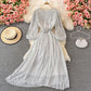 Round Neck Pleated Polka Dot Chiffon Dress