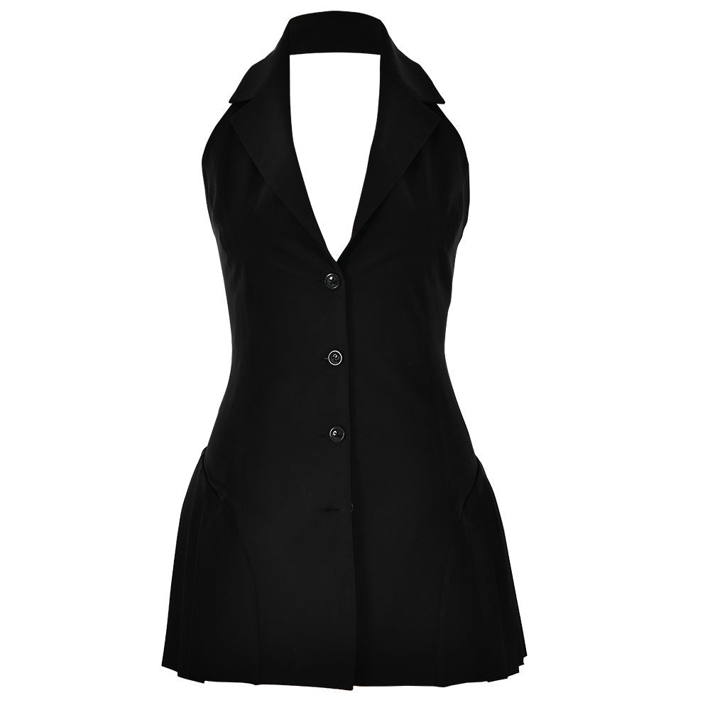 European And American Fashionable Slim-fit V-neck Halter Dress Backless
