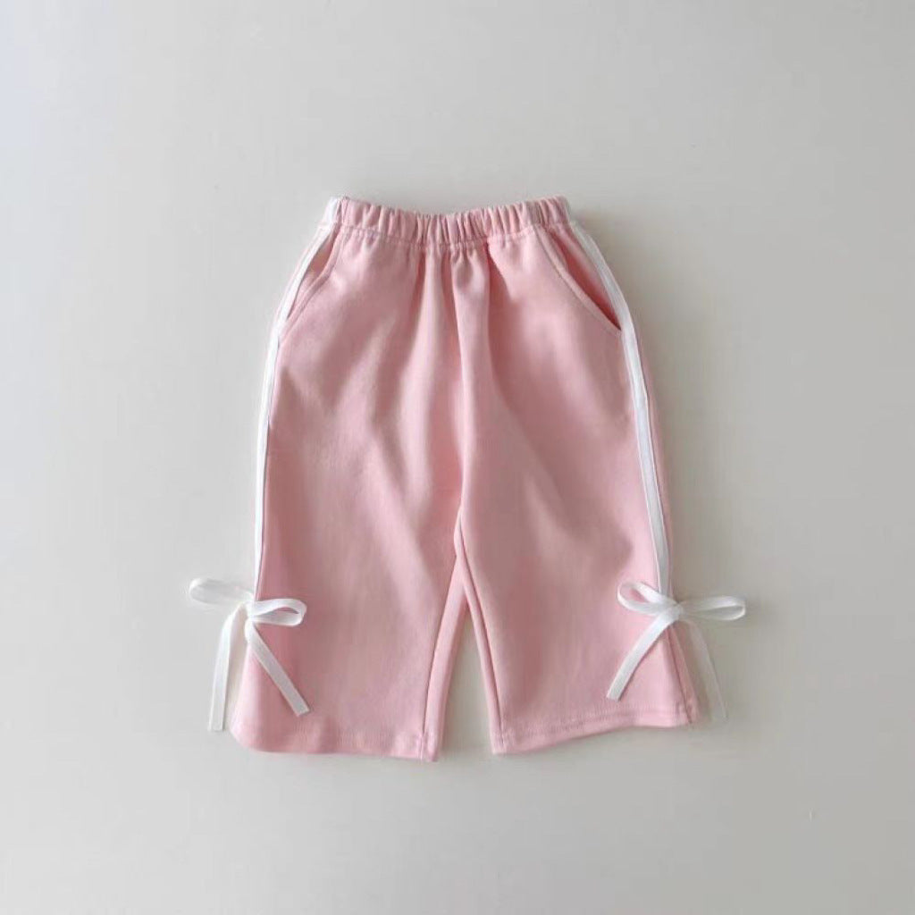 Baby Bowknot Strip Patchwork Sweater Suit All-matching Western Style