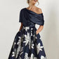Small Dress One-shoulder Printed Slim Fit Large Swing Dress