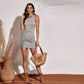 Round Neck Sleeveless Dress Mid Waist Tie Solid Color A-line Short