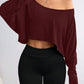 Solid Color Shoulder Long Sleeve Loose-fitting Cropped Top