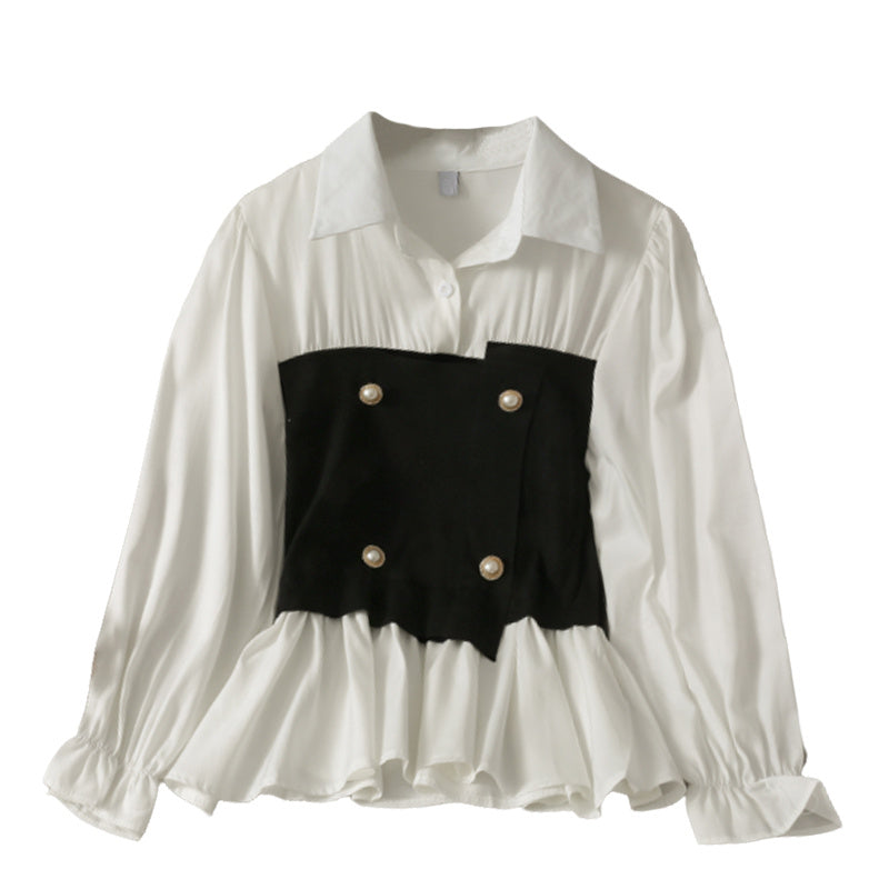 Stitching Double-breasted Waist Shirt