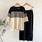 Stylish Striped Short-Sleeve Casual Knit Skirt And Top Two-Piece Set