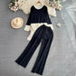Fashion Women's Long-sleeved Top High Waist Slimming Wide-leg Pants Suit