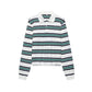 Spring New Women's Fashion Striped Polo Retro Long Sleeve Contrast Color Top