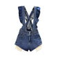 New Womens Blue Denim Suspender Shorts