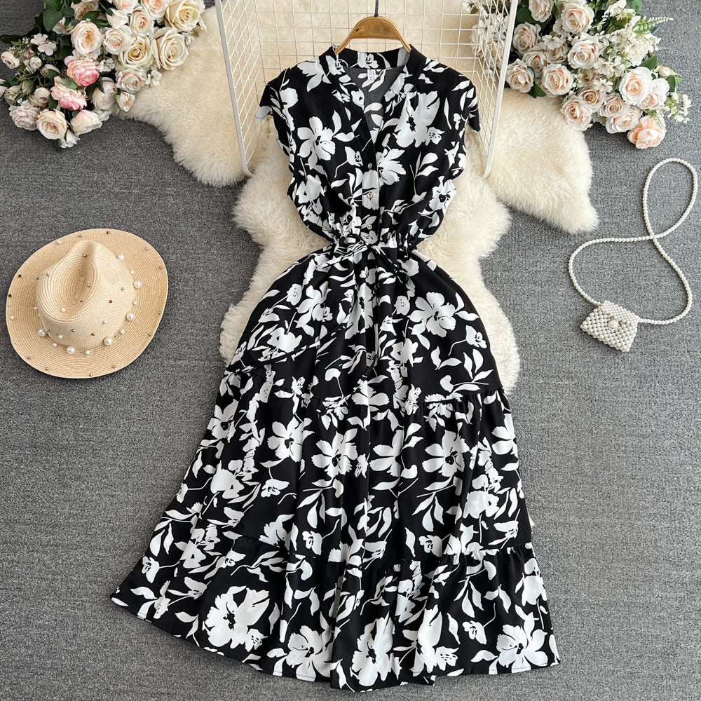 Elegant V-neck Printed Dress For Women